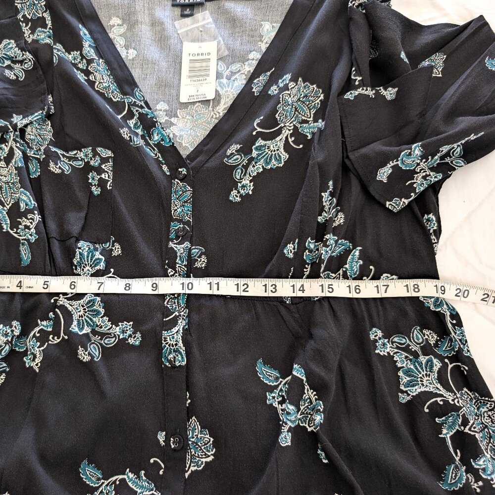 TORRID Dress 2 Black Floral Maxi High Low Hem V Neck 3/4 Sleeve Button Front - Picture 16 of 16